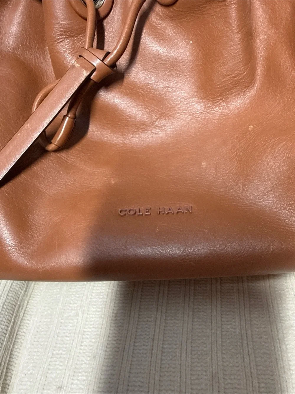 Cole Haan Leather Bucket Bag Grand Series (British Tan Color) Grand Series